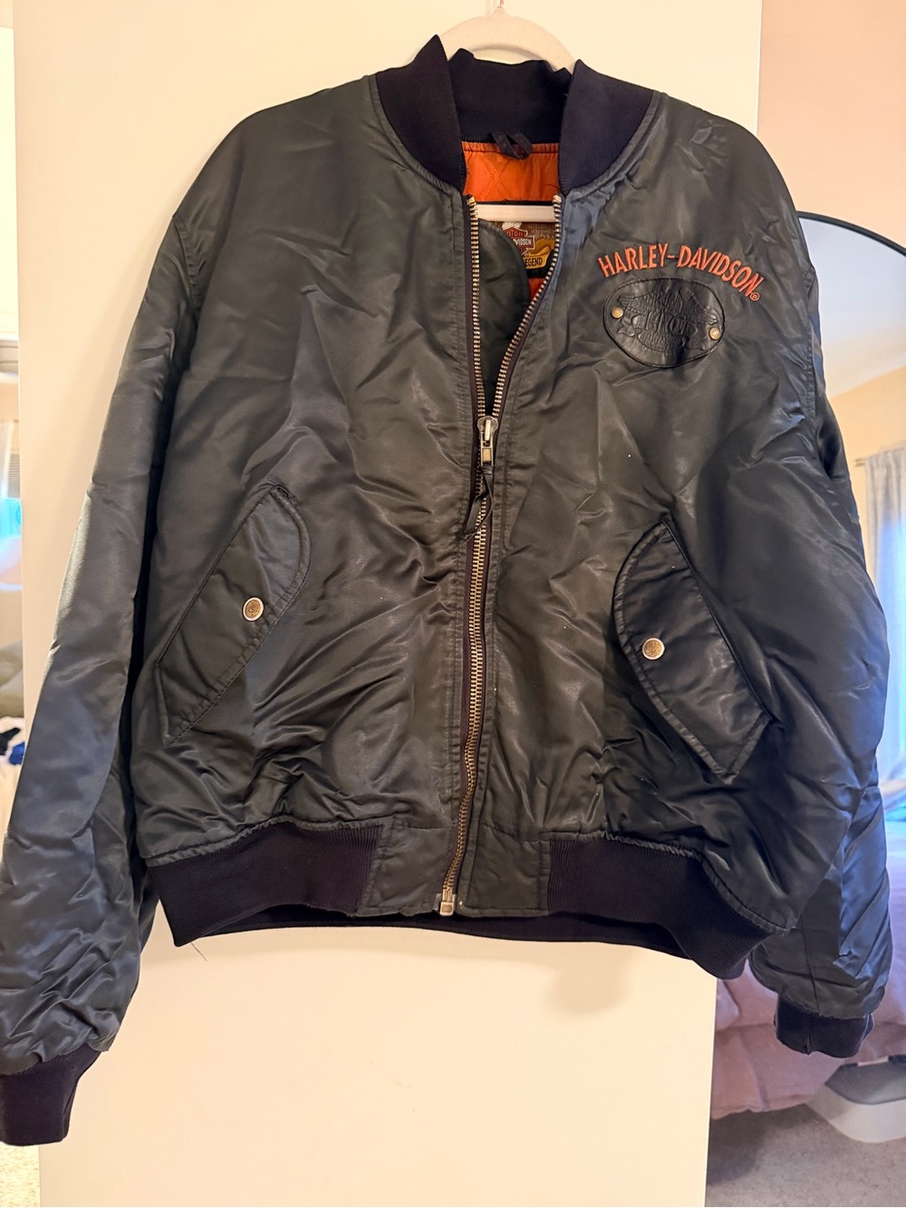 Vintage Harley-Davidson Black Patch Jacket with Orange Interior size XL